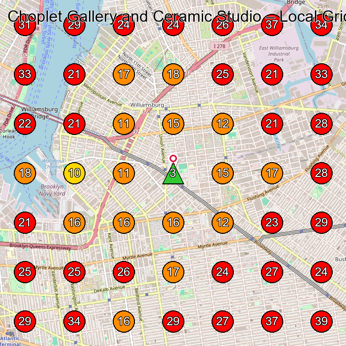 Choplet Gallery and Ceramic Studio GeoGrid visibility map for Pottery Classes in Brooklyn